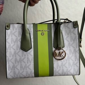 Michael Kors Center Stripe Maple Small Satchel Bright Limeade